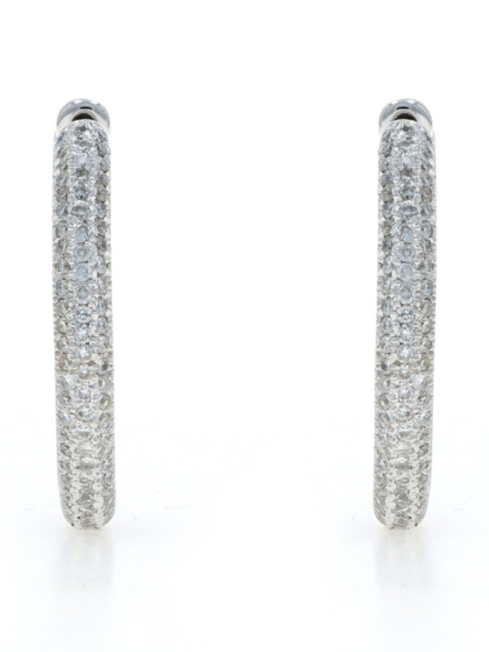 White Gold Pave Diamond Inside-Out Hoop Earrings - 18k Round 1.25ctw Pierced